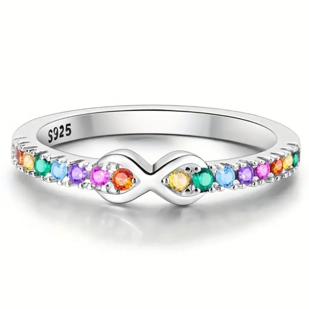 Silver S925 Infinity Multicolor Gemstone Ring Sz 8